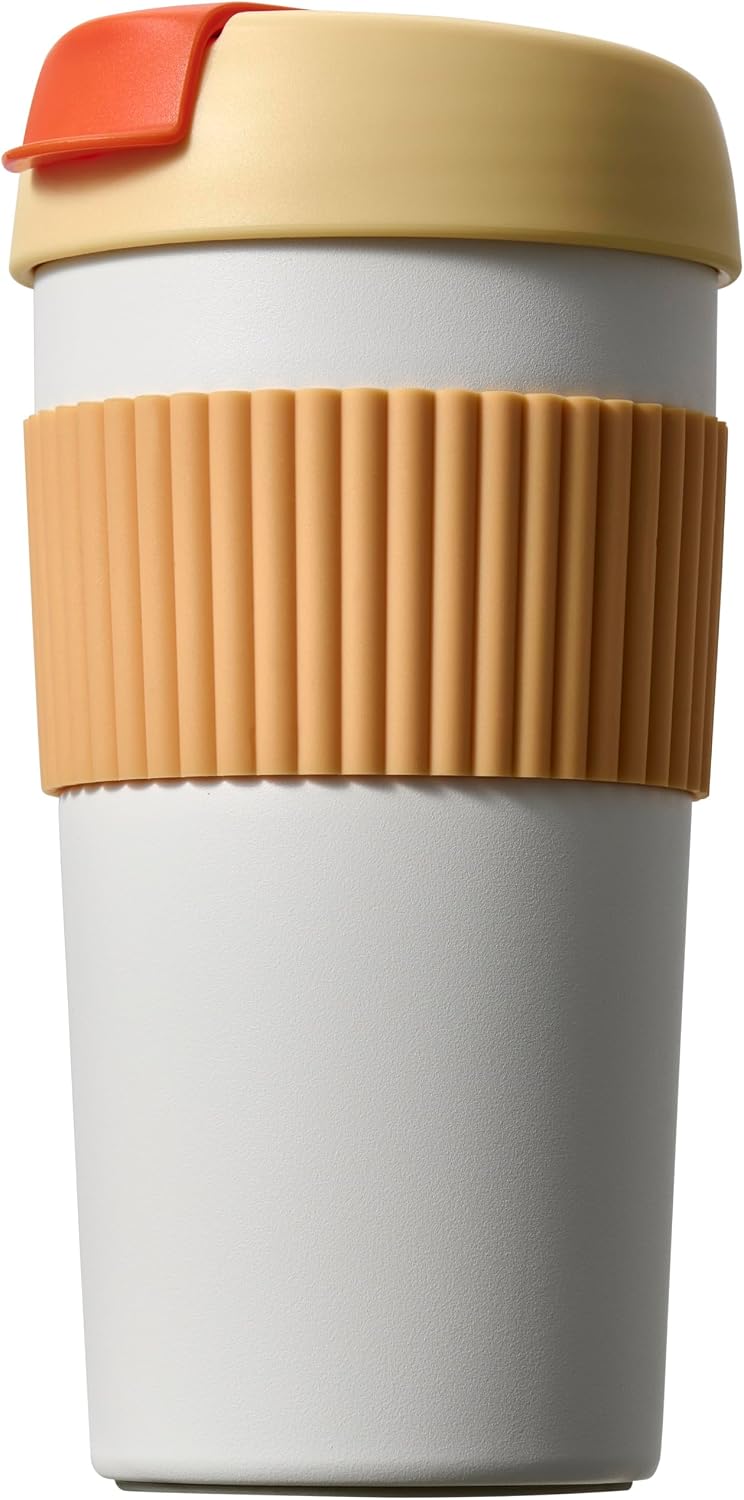 Rainbow Leakproof Travel Coffee Mug, 12oz Insulated Coffee Mug Orange | Flip top lid, double wall vacuum keeping cold hot 6H, smooth sip, cup holder fit idle for commute office EDC gift