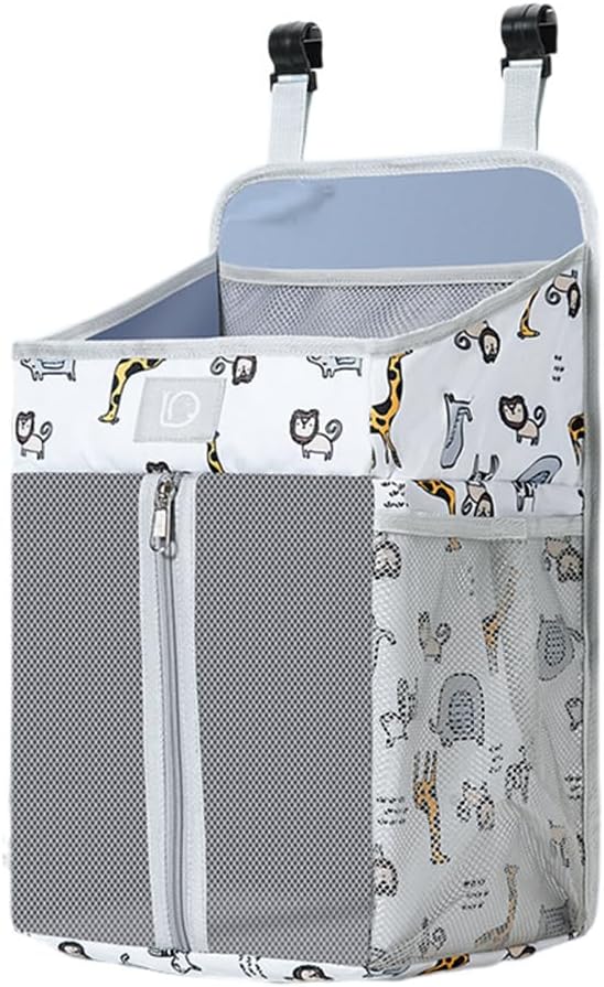 Changing Table Diaper Organizer, Nursery Caddy Organizer for Cribs Playard Baby Essentials Storage, Oxford Fabric Baby Bedside Hanging Storage Bag with Organized Compartments