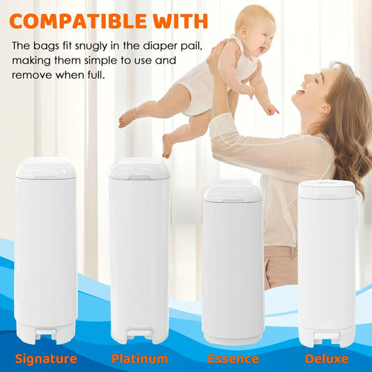 90 Bags Diaper Pail Refills Bags Compatible with Genie Easy Roll Signature & Platinum Diaper Pails | 7-Layer OdorLock Technology | Up to 10 Months Use,3 Pack