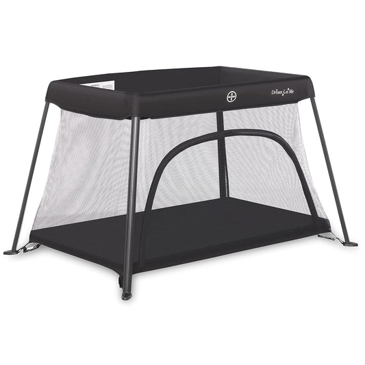 Dream On Me Travel Light Baby Playard with Zipper Access Door, Breathable Mesh Sides with Soft Comfortable Mattress, Easy Fold Design with Travel Carry Bag, Compact Space Saving Design - Grey
