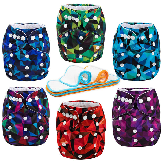 wegreeco Cloth Diapers 6 Pack with 6 Inserts & 1 Wet Bag, Washable Cloth Diapers for Babies, One Size Adjustable Reusable (Flower)
