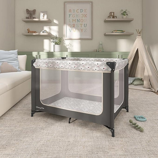 Dream On Me Zodiak Baby Playard, Breathable Mesh Sides, Soft Comfortable Mattress, Quick & Easy to Fold with Travel Carry Bag, Compact Space Saving Design - Gray