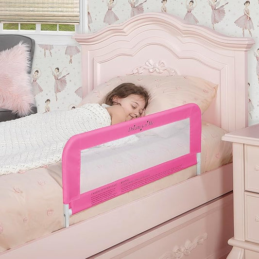 Dream On Me Mesh Security Bed Rail – Toddler Safety Guard with breathable mesh, reinforced anchor system, lightweight, portable, fits adult twin-size beds, Pink