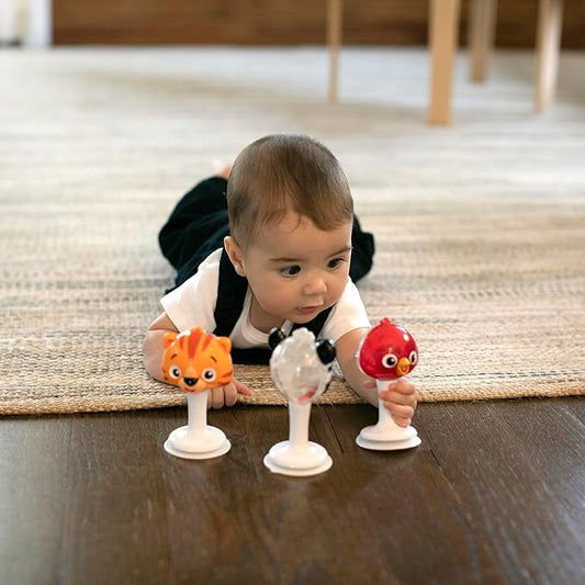 Baby Einstein Rattle & Jingle Trio High Chair Suction Toys Take-Along Musical Rattle Set Age 6 Months +, Multicolor, 3 Count