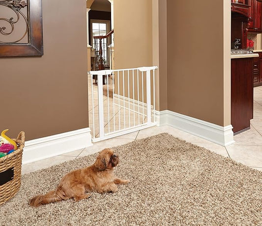 MidWest Homes for Pets 39-Inch High Walk-Thru Pressure Mounted Steel Dog Gate, Expands to 38 Inches Wide, Includes 3-inch Extensions, White