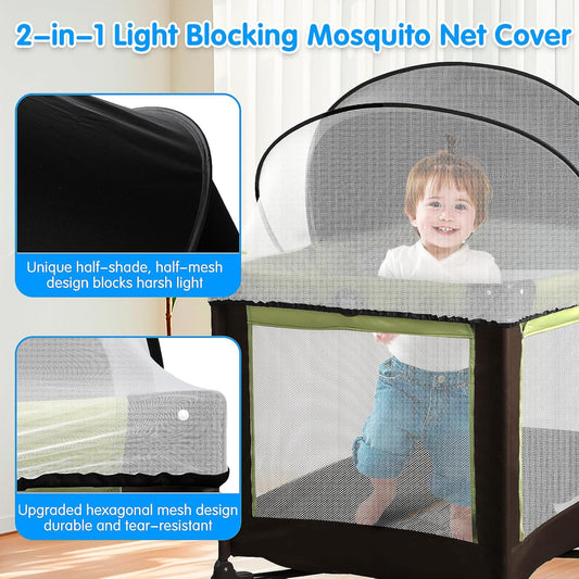 Bassinet Mosquito Net Cover - Half-Blackout Mosquito Net for Baby Crib & Bedside Sleeper, Breathable Crib net with 2-Way Zipper, Sun-Blocking Baby Mosquito Net Cover (Gray-Small)