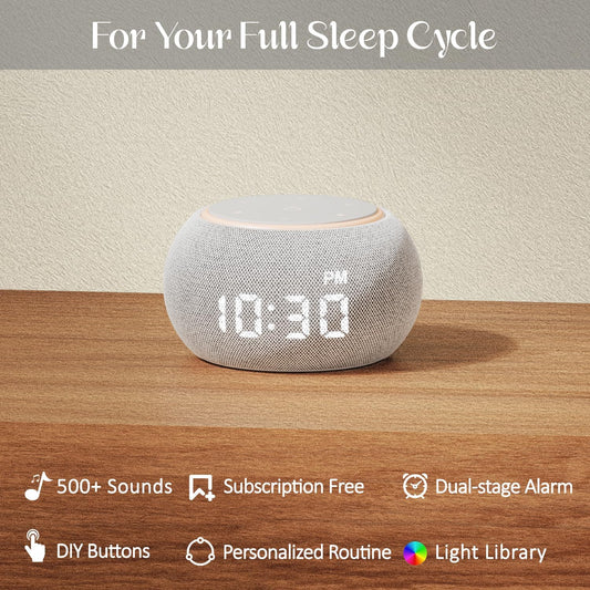 Santebee Sound Machine for Sleep White Noise Machine for Adults Night Light, Luna Pro 507 Soothing Sounds, Dual-stage Alarm&Snooze, Smart App Control Custom Buttons, Dimmable Clock Timer for Baby Kids
