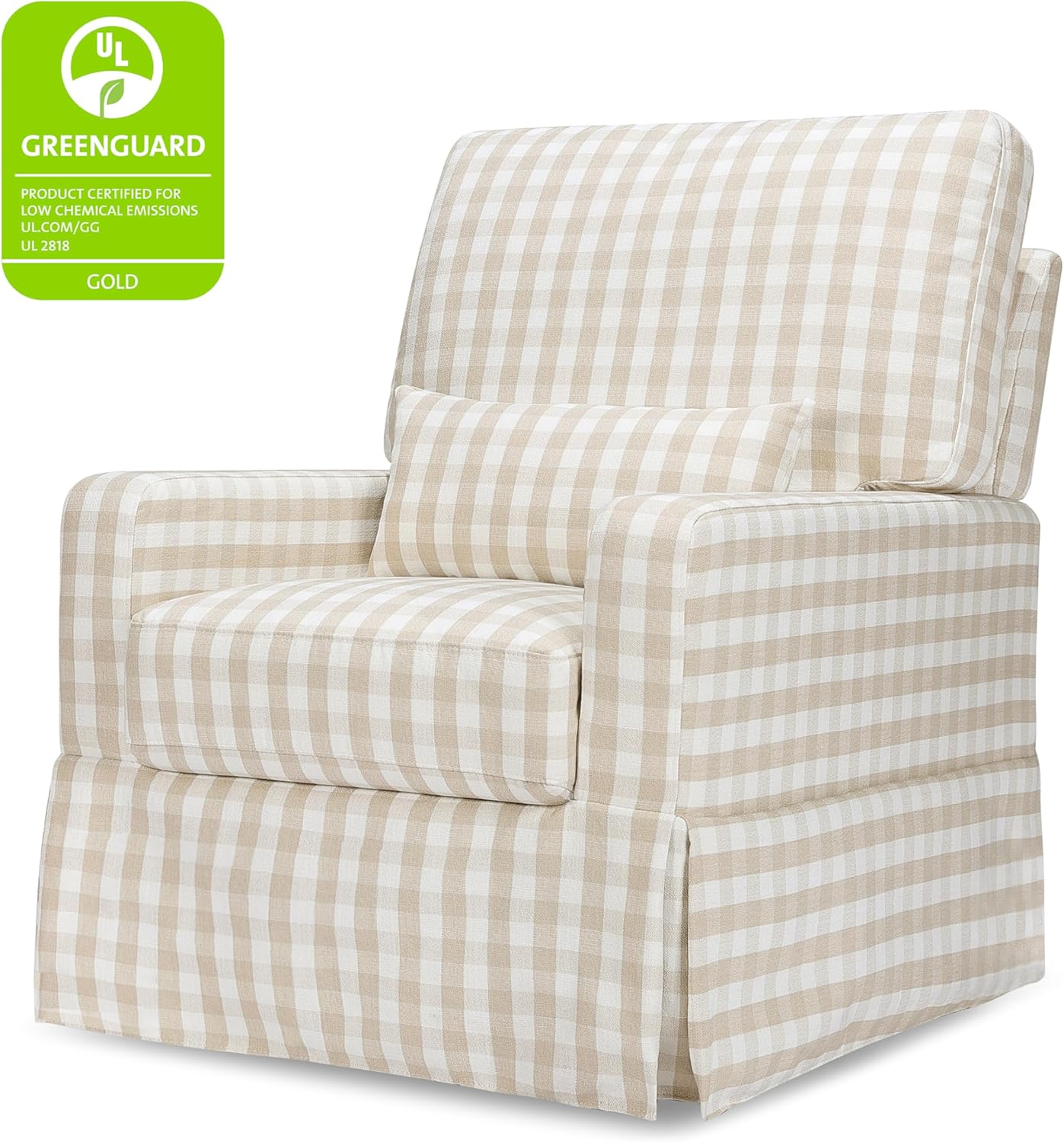 Namesake Crawford Pillowback Comfort Swivel Glider in Tan Gingham, Water Repellent & Stain Resistant, Greenguard Gold & CertiPUR-US Certified