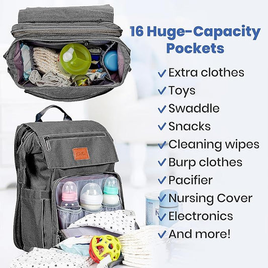 PILLANI Baby Diaper Bag Backpack - Large Bag for Boys & Girls, Waterproof Diaper Backpack - Travel Diaper Bags w/Changing Pad, Baby Registry Search & Shower Gifts - Essentials Must Haves Newborn Stuff