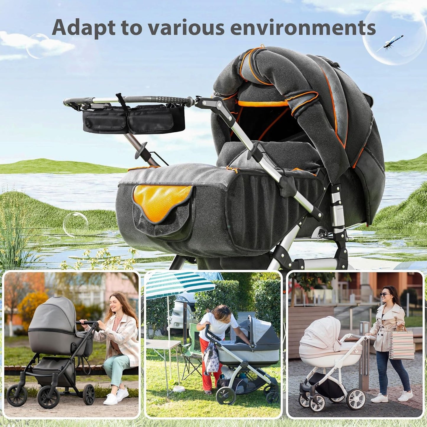 Double Stroller Organizer, Parent Console Double Baby Stroller Accessories Compatible with Jeep, for Bob Duallie, for City Mini GT2, Baby Travel Essential Storage Attachment, Black