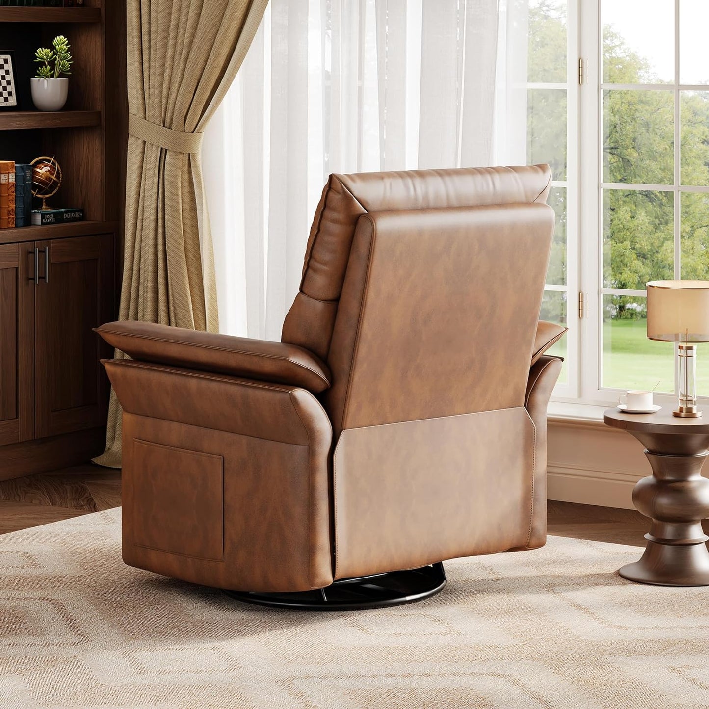 GarveeHome Recliner Chair, 360° Swivel Rocker Glider Nursery Chair with Padded Armrest and Deep Seat, PU Leather Upholstered Reclining Sofa Chair for Living Room, Bedroom and Nursery (Brown)