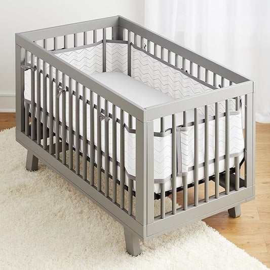 BreathableBaby Breathable Mesh Liner for Full-Size Cribs, Classic 3mm Mesh, Gray Chevron (Size 4FS Covers 3 or 4 Sides)