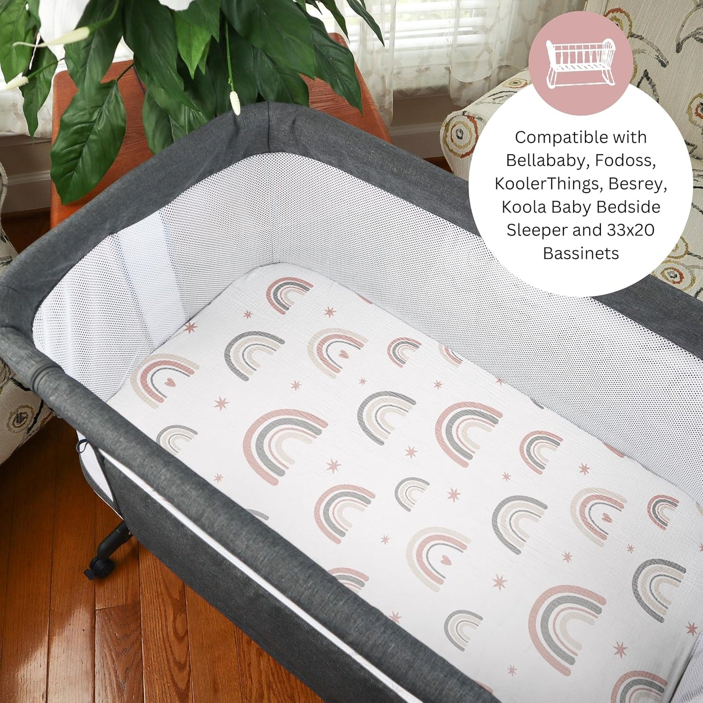 Muslin Bassinet Sheets for Angelbliss, Cowiewie, Amke, Jimglo, Suihuooo, Wayfong Baby Bassinet Bedside Sleeper by TansyPanda, 3PC, 20×33in, Ultra Soft, Breathable, Snug Fit, Unisex Boys Girls, Maadi