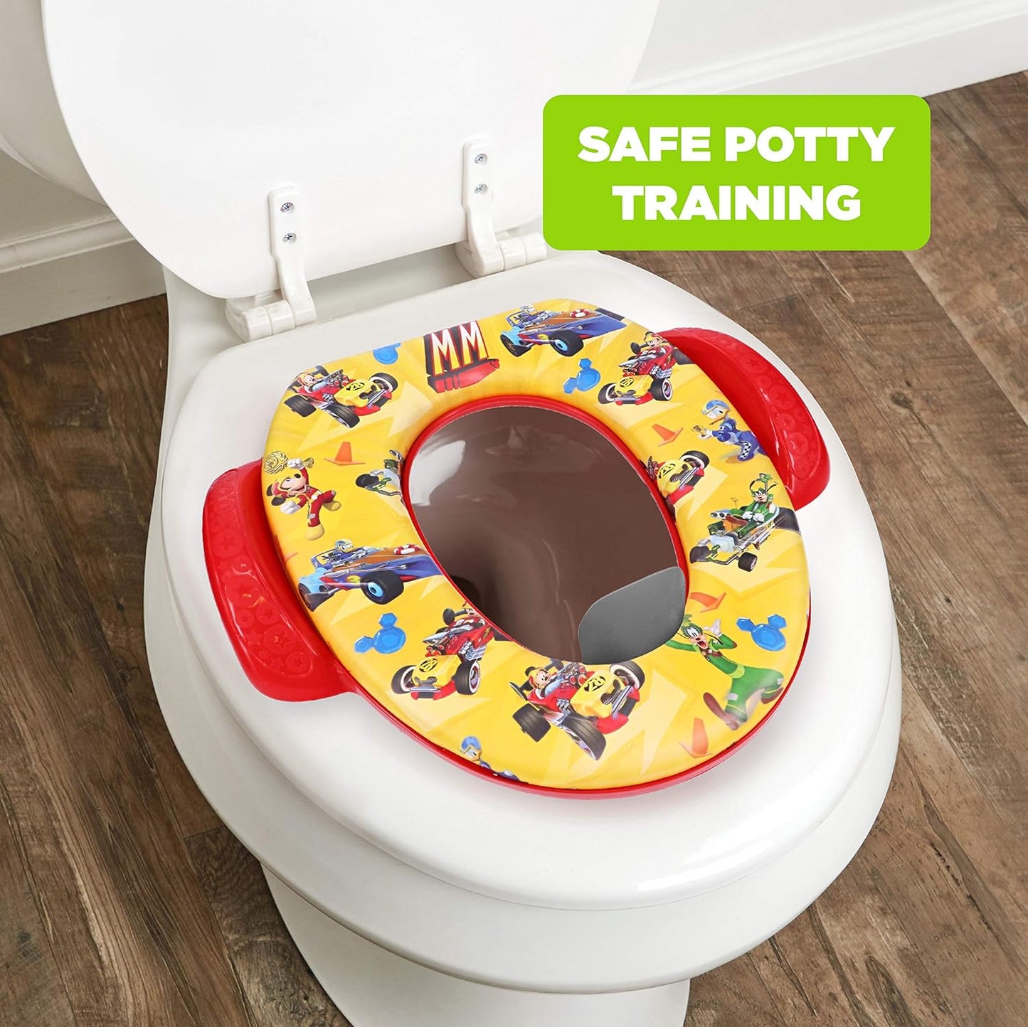 Disney Mickey Mouse "Track Adventures" Soft Potty Seat and Potty Training Seat - Soft Cushion, Baby Potty Training, Safe, Easy to Clean