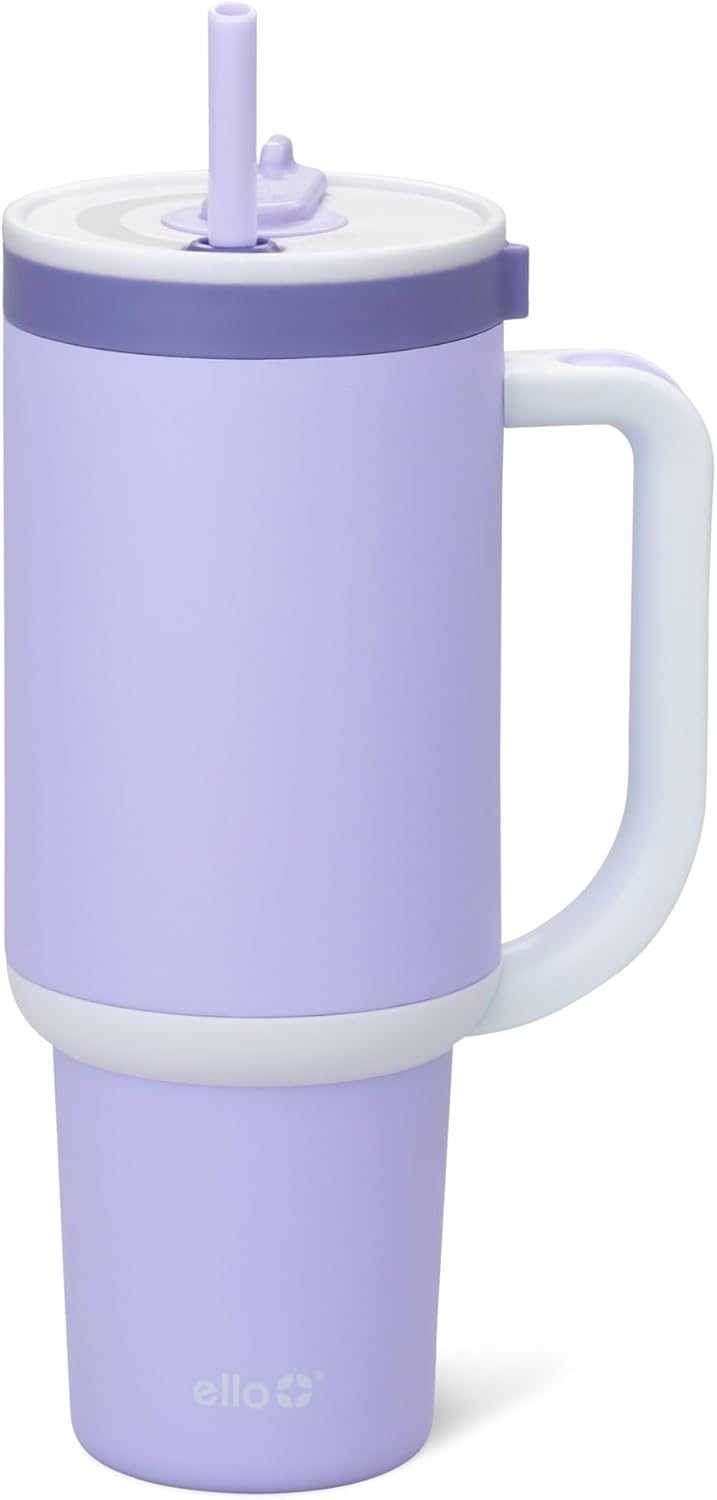 Oasis 30oz Insulated Stainless Steel Tumbler with Straw, Pink Gingham | Insulated stainless steel cup with handle, retracting straw, leakproof lid, keeps cold 24 hours, cupholder fit