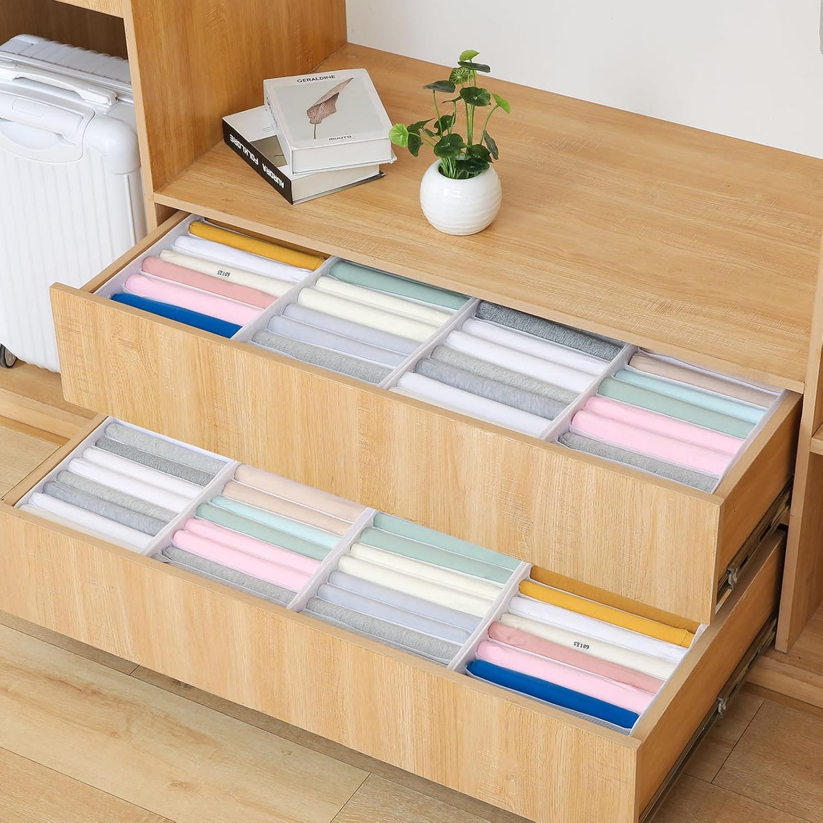 4 Pack Drawer Organizers for Clothing, 8 Grids Foldable Closet Organizers and Storage Bins for Bedroom, Dresser Organizer Boxes for Thin T-shirts, Tank Tops, Camisoles, Tights, Leggings