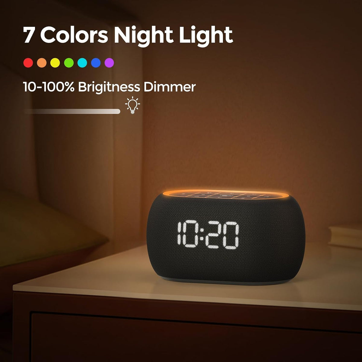 White Noise Sound Machine Alarm Clock with Bluetooth Speaker, Hi-Fi Stereo Sound, 21 Soothing Sounds/7 Night Lights, 0-100% Dimmer/Sleep Timer, Soother for Teens Kids Girls, Bedroom, Pink