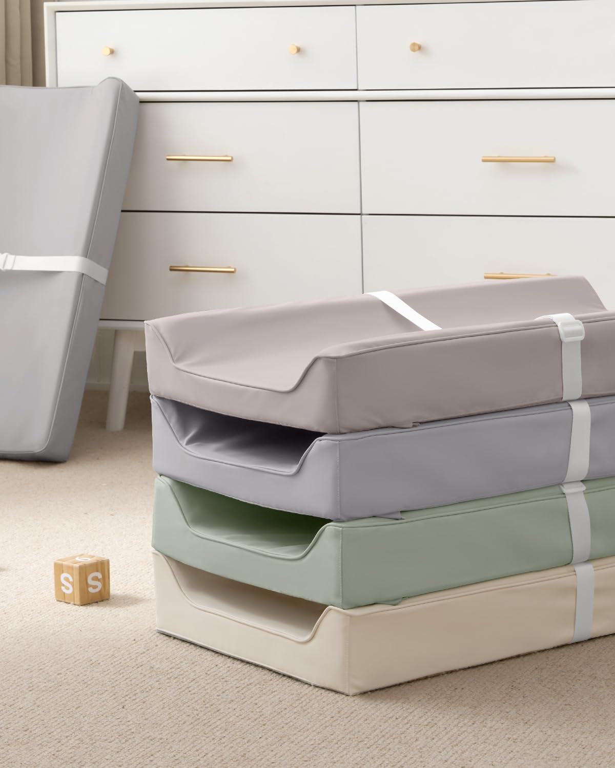 Vegan Leather Baby Changing Pad with Waterproof & Wipe-Clean PU Cover, Avocado Size Cozy Diaper Changing Pad for Dresser and Table, Taupe
