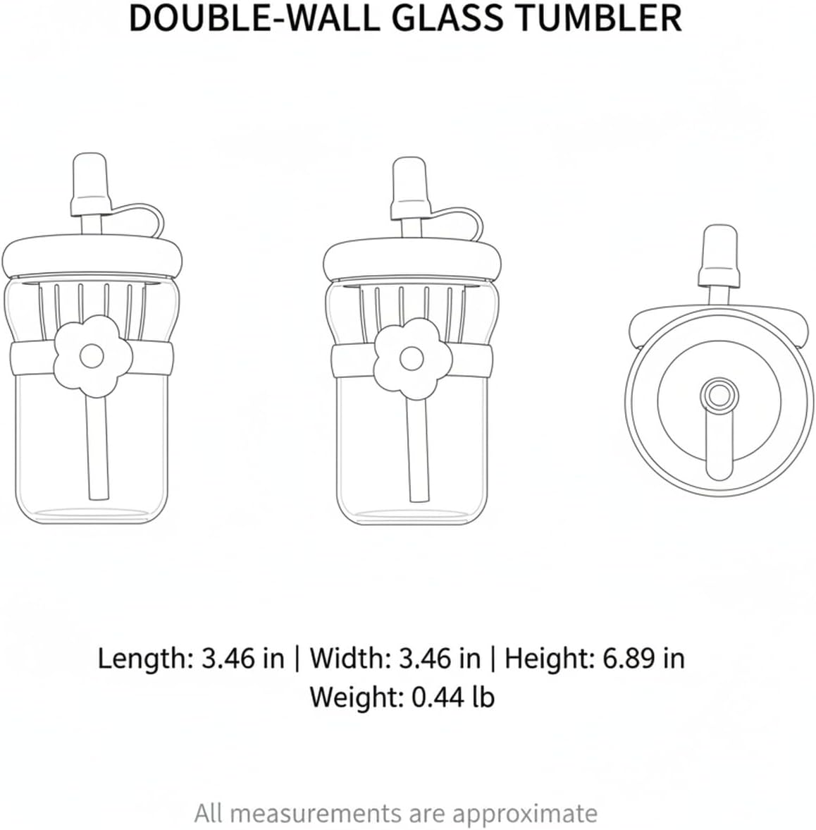 16.9 oz Double-Wall Glass Tumbler with Lid & Straw, Insulated Cup for Hot & Cold Drinks, Fits Cup Holders
