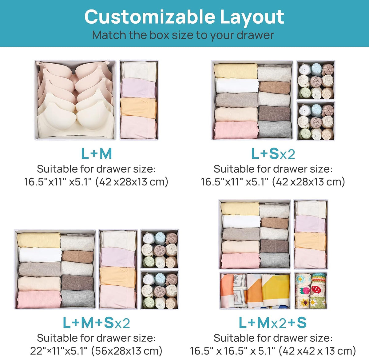 12 Pack Baby Clothes Organizer, Foldable Fabric Drawer Bins, Beige