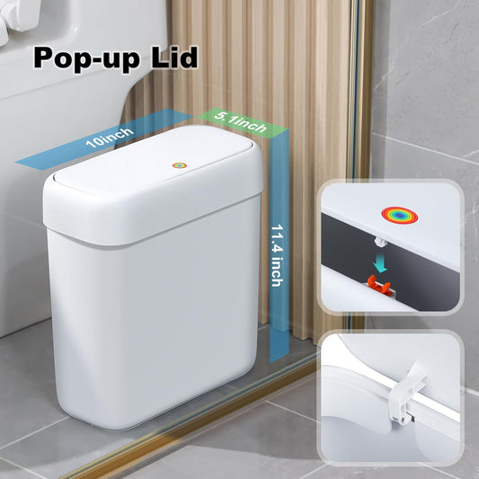 Bathroom Small Trash Can with Lid,10L / 2.7 Gallon Slim Garbage Bin Wastebasket with Press Top Lid for Bedroom,Rv,Office,Kitchen,Craft Room