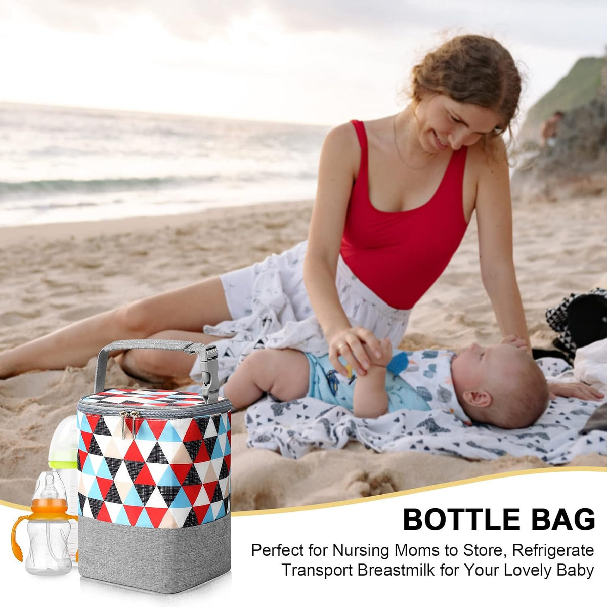 Breastmilk Cooler Bag, Baby Bottle Cooler Bags, Insulated Tote Bags On The Go, Fits 4 Large 8oz Bottles, for Nursing Mom Daycare Travel