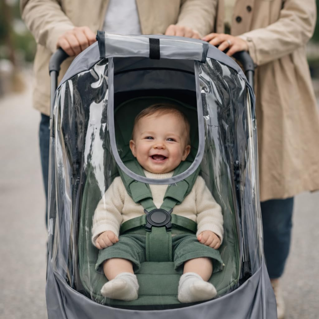 Stroller Rain Cover Compatible with Joolz AER+ & AER 2 – Clear Weather Shield with Front Access Window, Ventilation Holes & Built-in Storage Pouch, Full Coverage Protection from Rain, Wind & Snow