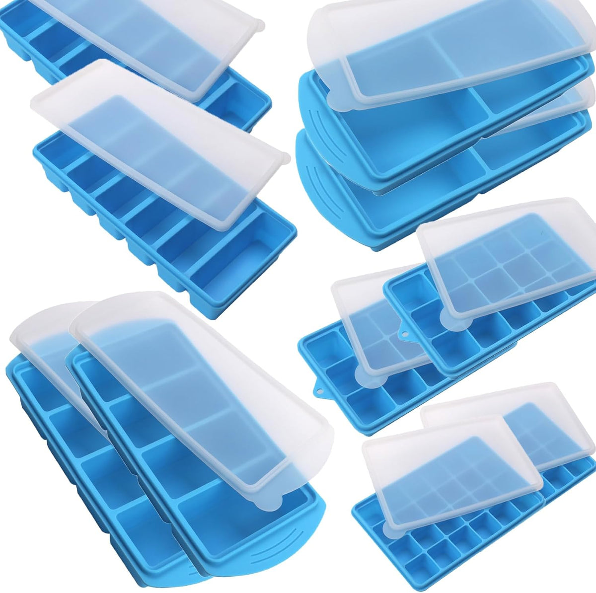 Silicone Freezer Molds Gift Set with 1Tbsp,2 Tbsp, 1/2, 1, and 2 Cup Silicone Freezer Trays With Lids - Meal Prep and Kitchen Essentials Bundle (Blue)