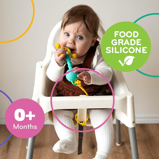 Mobi Liinklz Silicone Security Straps for Car Seats and High Chairs - Flexible, Soft Universal Toy Holder, Easy-Clean Utility Straps, Cool Colors (3 Pack)
