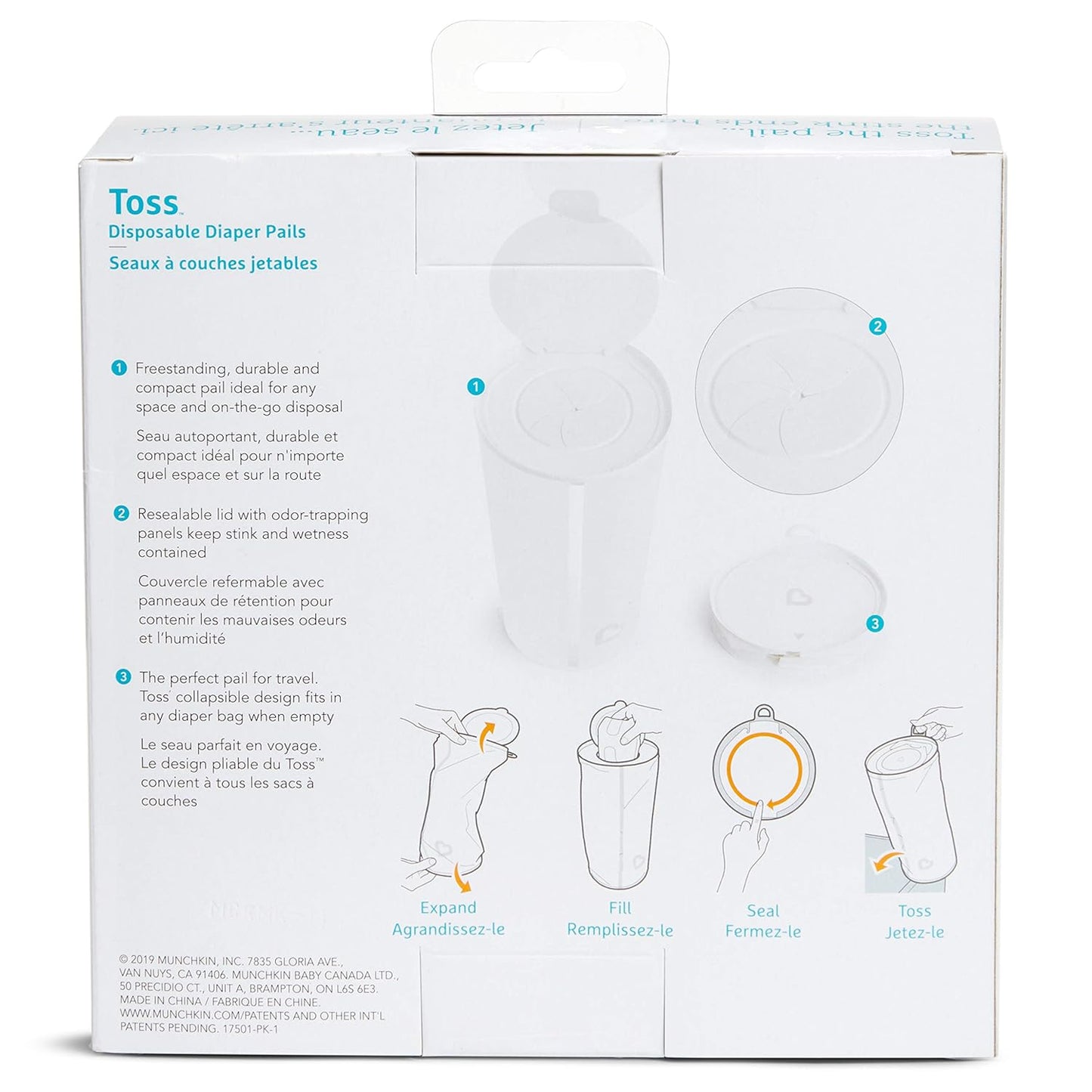 ® Toss™ Portable Disposable Diaper Pail, Holds up to 30 Newborn Diapers, 1 Pack, White
