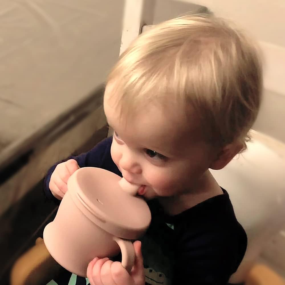 Silicone Sip-N-Snack Cup, Drop-proof Toddlers Sippy Cup & Snack Container 2-in-1, BPA Free Food Grade Silicone Cup for Baby 6 Months+, 9 Ounce (Grey)