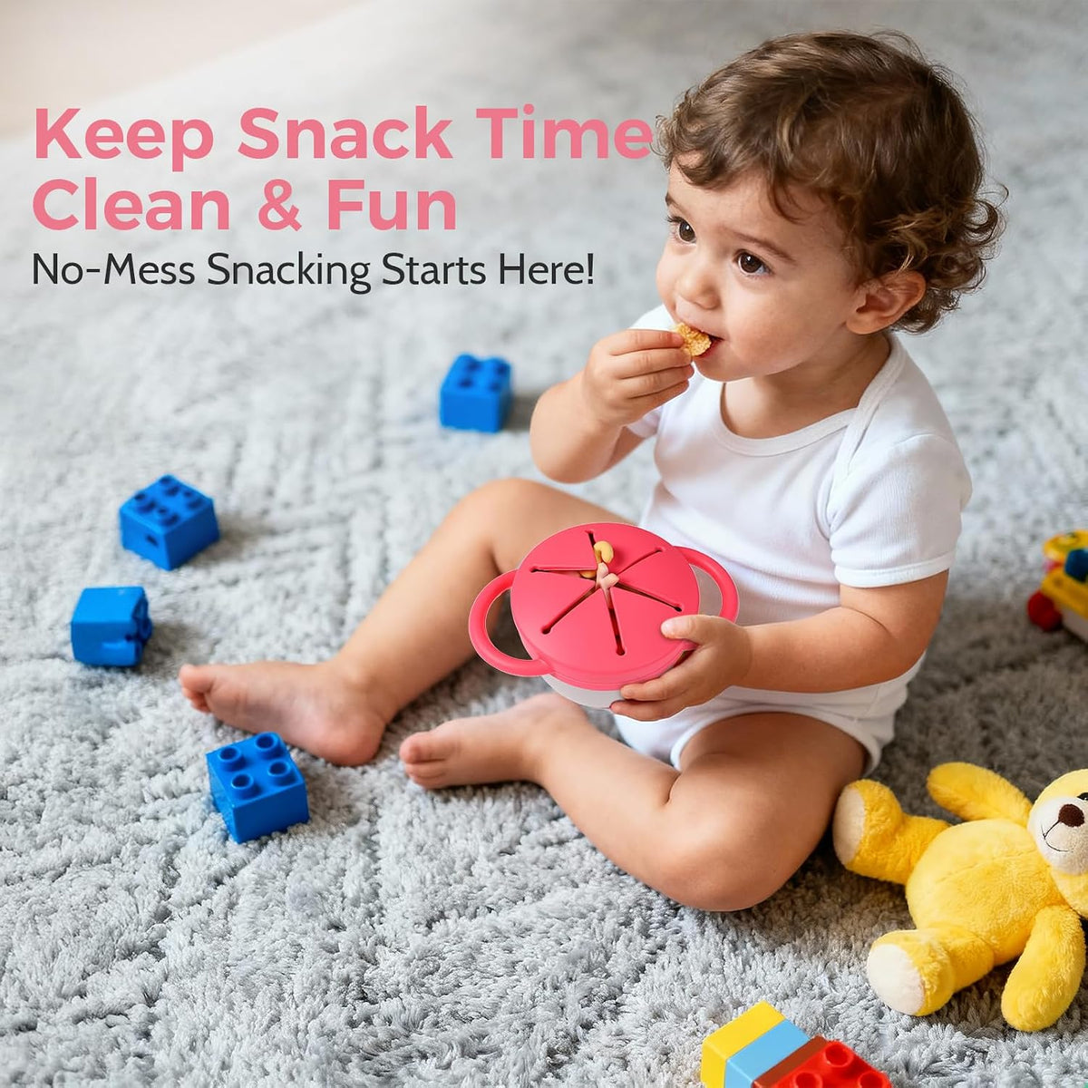 2 Pack Stainless Steel Spill Proof Snack Cup for Baby Toddlers Kids, with Silicone Food Catcher, Travel Lid, Spill-Proof Bowl Containers, Toddlers Essentials, Non Toxic BPA Free