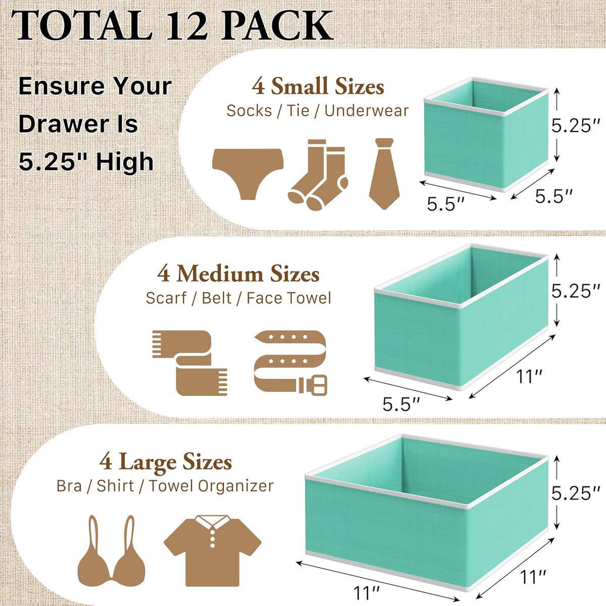 Underwear Drawer Organizer, Set of 4, Gray