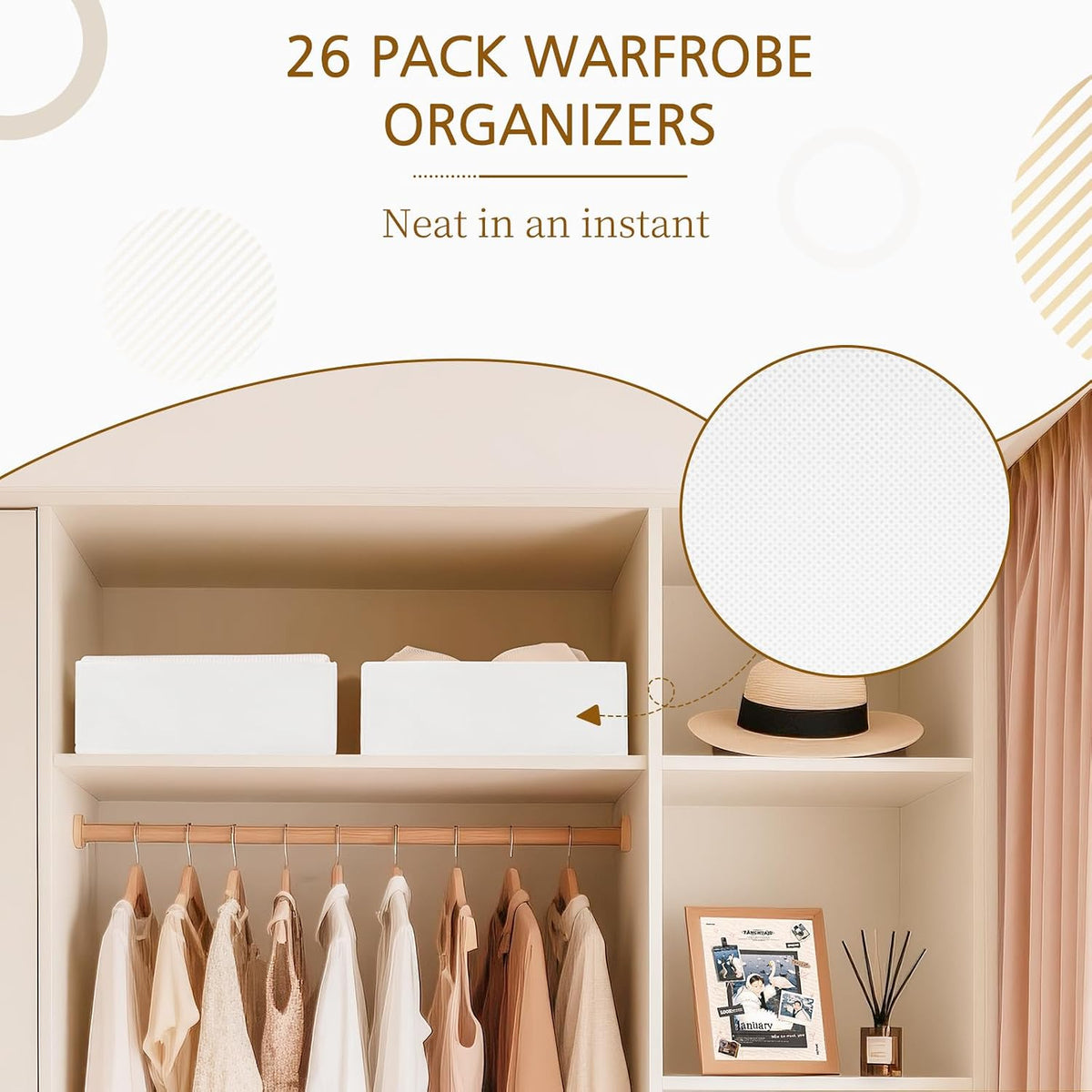 Drawer Organizer for Clothes, Foldable Dresser Dividers with 3 Sizes, Fabric Storage Bins – Beige