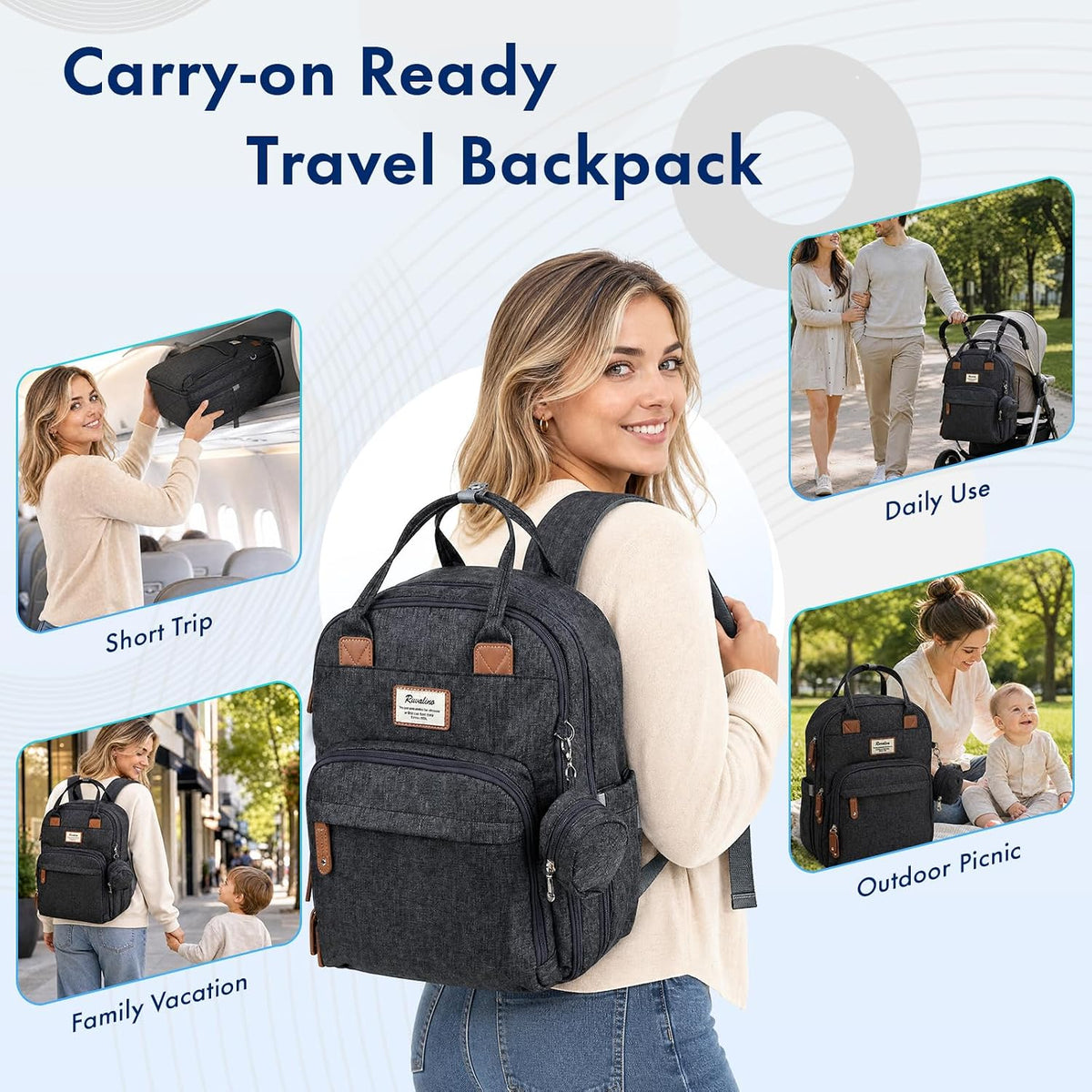Diaper Bag Backpack-Multifunction Travel Baby Diaper Bag with Changing Pad, Insulated Bottle Holders & Pacifier Case, Large Capacity, Waterproof, Gray