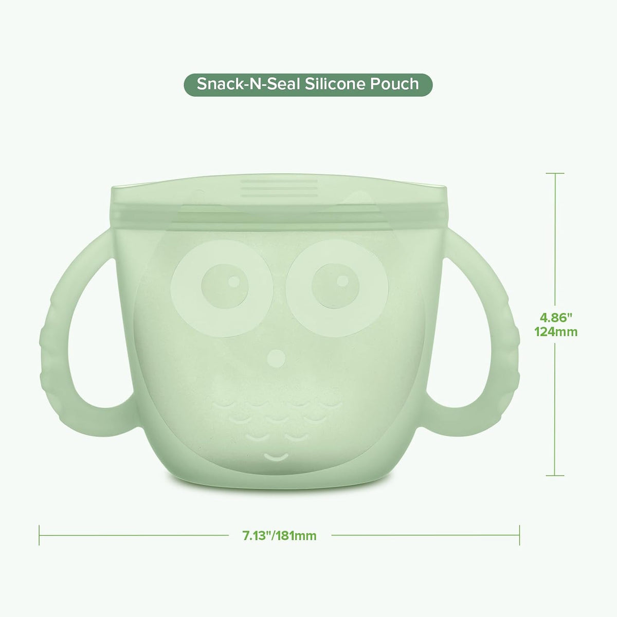 Oscar Owl Baby Snack Container-Silicone Travel Snack Pouch for Toddlers,Spill Proof Toddler Snack Cup, Reusable Snack Bags for Infant On-The-Go,BPA Free- Pea Green