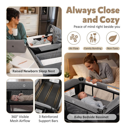 4 in 1 Foldable Pack and Play with Bassinet & Changing Table