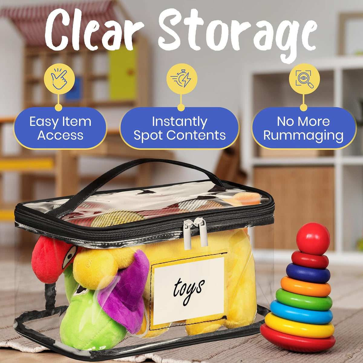 Clear Storage Bags, 6 Pack - Zippered Small Organizers For Toys, Puzzles, Blocks, Craft Supplies, Durable Puzzle Zipper Case Containers for Organizing, Travel, Seasonal, Kids Room Bag Organizer