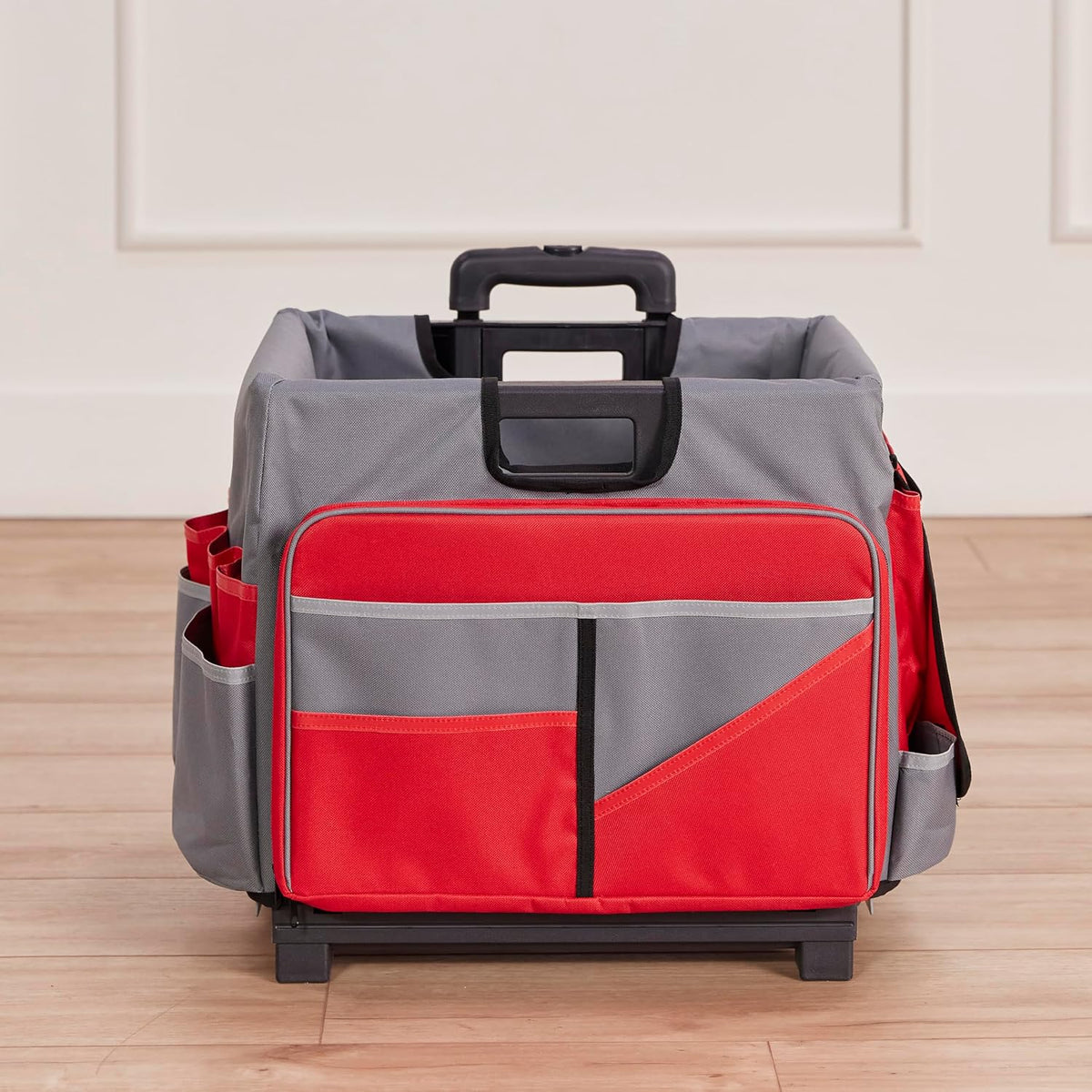Universal Rolling Cart with Canvas Organizer Bag, Mobile Storage, Red/Grey