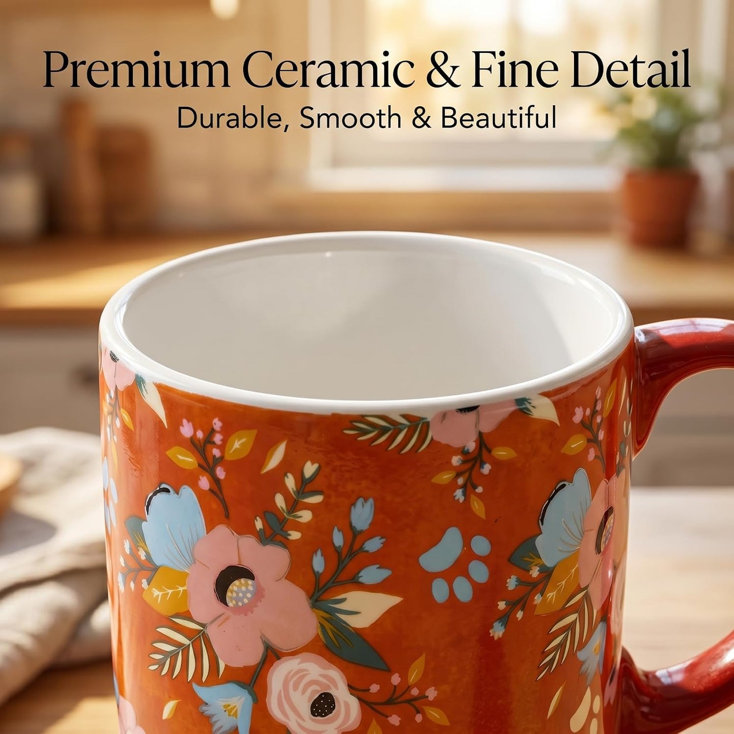 17oz Ceramic Travel Mug with Lid, Botanical Coffee Mug | 17oz Ceramic Travel Mug • Vintage Botanical Design • Coffee Mug with Lid • Microwave & Dishwasher Safe • Gift Box