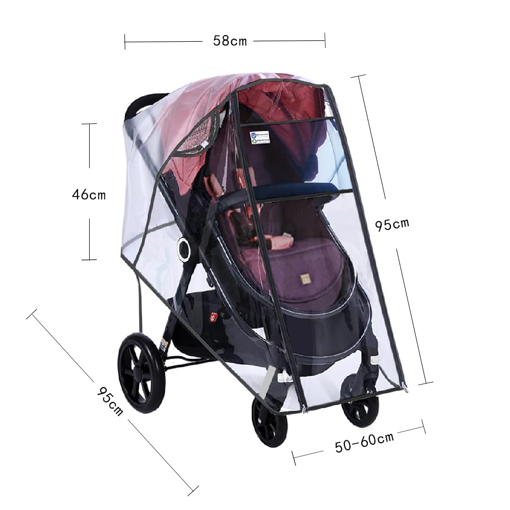 Stroller Rain Cover Universal Stroller Accessory Clear Windproof Waterproof Baby Travel Weather Shield Raincoat Protect from Rain Wind Dust Snow with Side Flaps for Ventilation