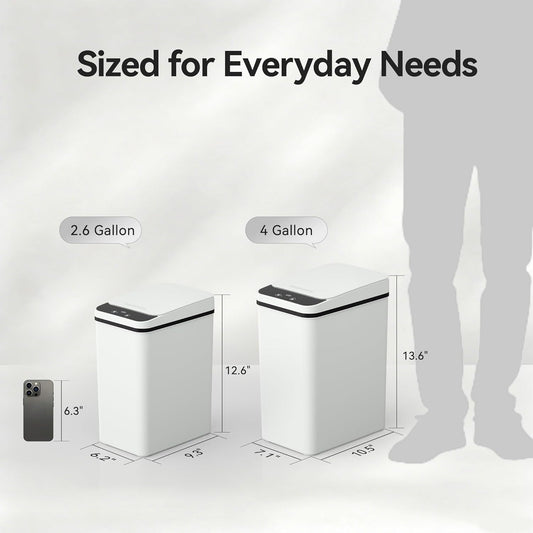 FRESHLIX Bathroom Garbage Can with Lid, 2.6 Gallon Diaper Trash Can, Automatic Trash Cans Touchless, Slim Waterproof Smart Commercial Trash Can for Bedroom, Bathroom, Office, Living Room, Toilet, RV