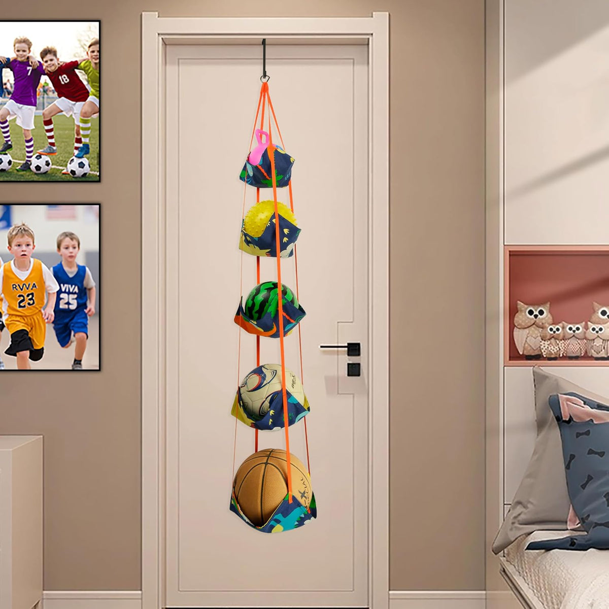Basketball & Sports Balls Organizer, 5 Tiers Over The Door Toy Storage Net
