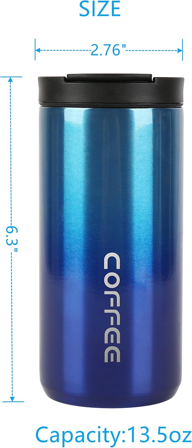 Travel Mug Vacuum Insulated Coffee Mug, Blue, 13.5oz/400ml