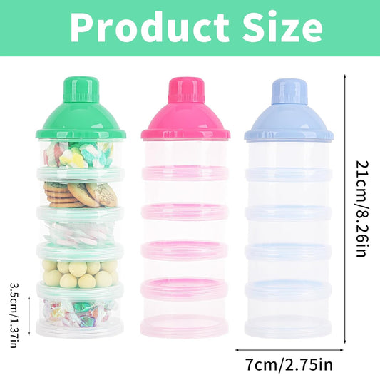 2 PCS 5 Layers Baby Milk Powder Dispenser, Milk Powder Pots, Formula Dispenser Portable Milk Powder Formula Dispenser Container Pot Box Milk Cans Snack Storage Box for Travel (Pink + Green)