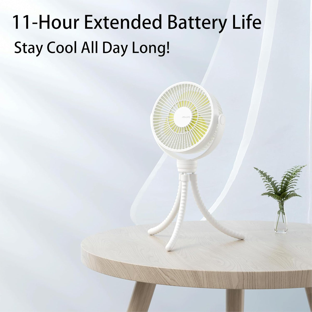 JISULIFE Stroller Fan, USB Rechargeable, 4-Speed - White