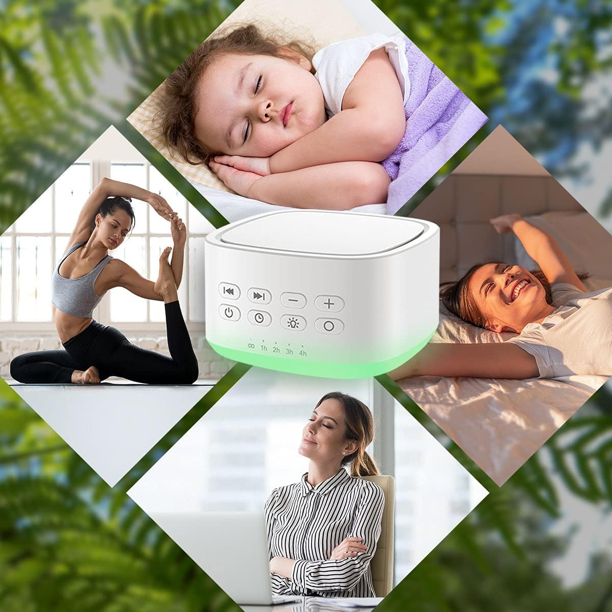 White Noise Machine 10 Colors Lights and 25 Soothing Sounds Sleep Sound Machine with 5 Timers with Memory Feature Portable Sound Machine for Baby Adults. (White)