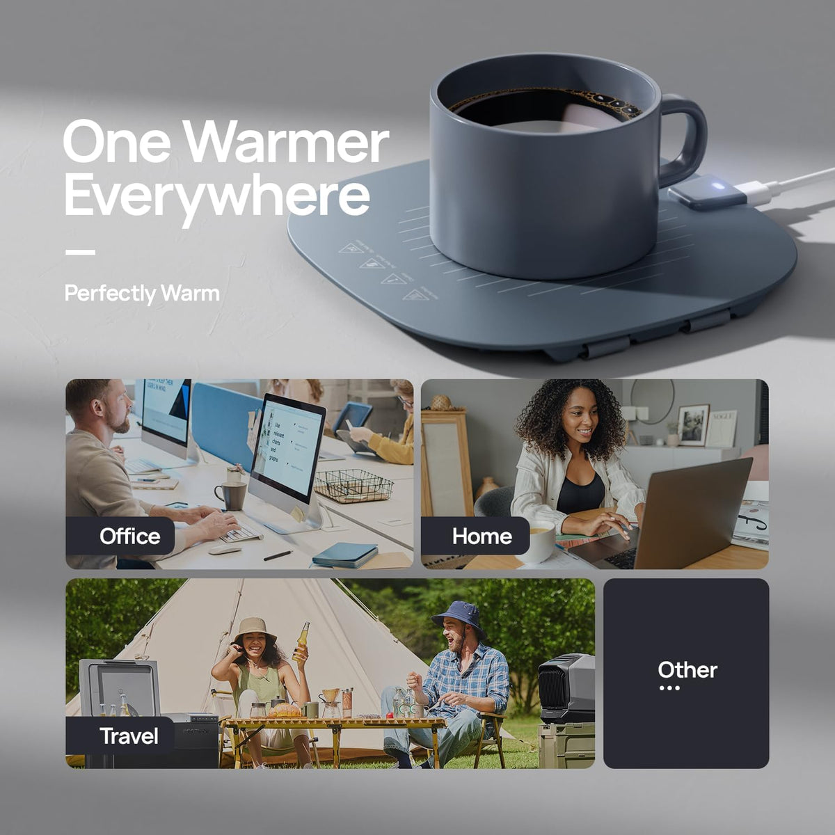 Coffee Mug Warmer, Auto-Heating Silicone Pad for Milk Bottle, Coffee, Beverages, Tea, Portable & Rollable 52℃/125.6℉ Cup Warmer