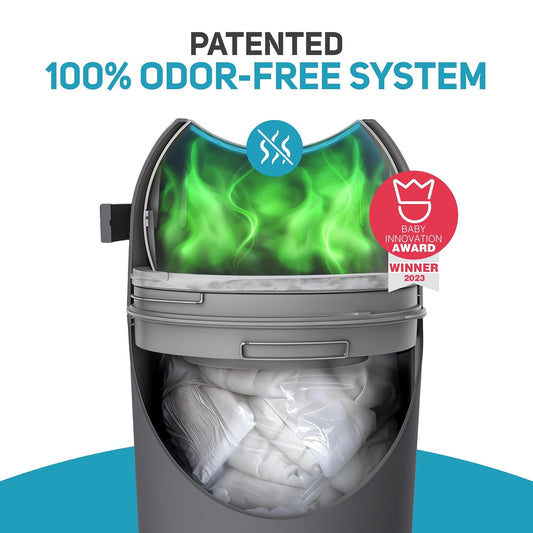 Magic Diaper Pail - Patented 100% Odor-Free System with Child-Safe Lock - Award-Winning Design - No Refills Required - Works with Regular Trash Bags - Gray