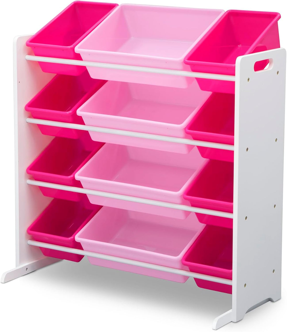 Kids Toy Storage Organizer with 12 Plastic Bins - Greenguard Gold Certified, White/Pink